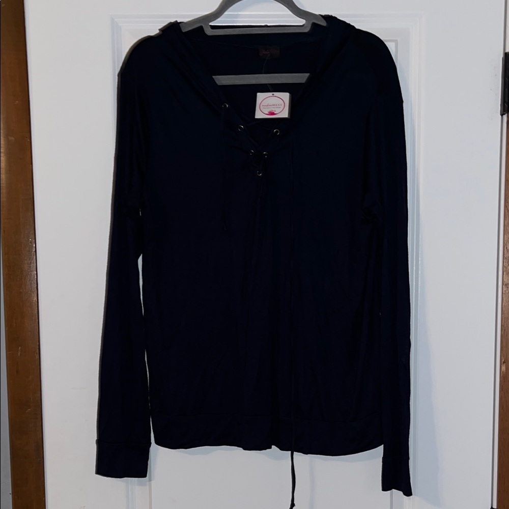 Nadine West Navy thin Long Sleeve Hoodie